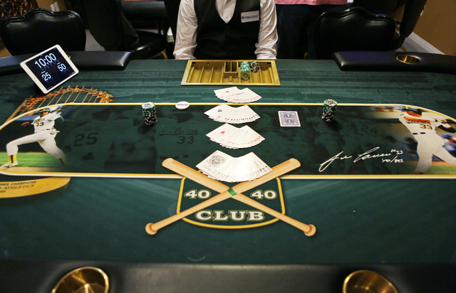 Baseball great Jose Canseco's poker table is set up for a heads up tournament at Canseco's home Friday, June 26, 2015, in Las Vegas. (Ronda Churchill/Las Vegas Review-Journal)