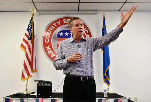 Ohio Gov. John Kasich speaks at the Clark County Republican Party headquarters in Las Vegas on Thursday, June 11, 2015. Kasich is traveling the country before he makes his final decision whether o ...