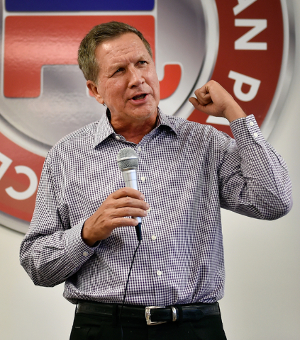 Ohio Gov. John Kasich speaks at the Clark County Republican Party headquarters in Las Vegas on Thursday, June 11, 2015. Kasich is traveling the country before he makes his final decision whether o ...