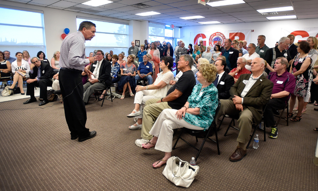 Ohio Gov. John Kasich speaks at the Clark County Republican Party headquarters in Las Vegas on Thursday, June 11, 2015. Kasich is traveling the country before he makes his final decision whether o ...