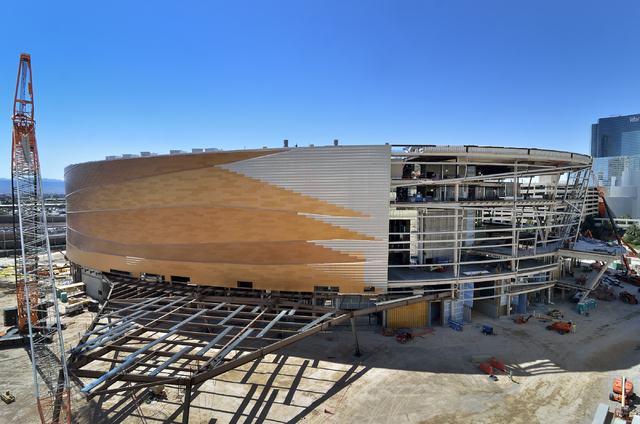 The MGM-AEG arena is shown behind the New York-New York hotel-casino at 3790 Las Vegas Blvd. S. in Las Vegas on Wednesday, June 3, 2015. (Bill Hughes/Las Vegas Review-Journal)