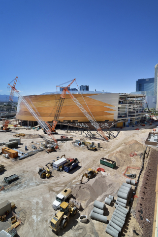 The MGM-AEG arena is shown behind the New York-New York hotel-casino at 3790 Las Vegas Blvd. S. in Las Vegas on Wednesday, June 3, 2015. (Bill Hughes/Las Vegas Review-Journal)