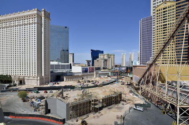The park area for the MGM-AEG arena is shown under construction next to the New York-New York hotel-casino at 3790 Las Vegas Blvd. S. in Las Vegas on Wednesday, June 3, 2015. (Bill Hughes/Las Vega ...