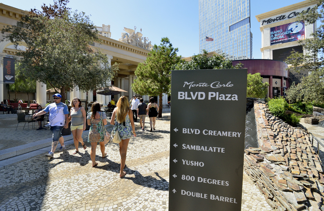 Part of the BLVD Plaza is shown in front of the the Monte Carlo hotel-casino at 3770 Las Vegas Blvd. S. in Las Vegas on Wednesday, June 3, 2015. (Bill Hughes/Las Vegas Review-Journal)