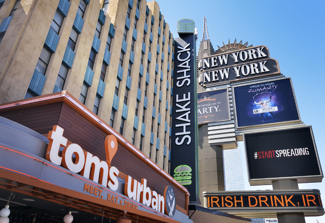 The exteriors of Tom's Urban and Shake Shack are shown at the New York-New York hotel-casino at 3790 Las Vegas Blvd. S. in Las Vegas on Wednesday, June 3, 2015. (Bill Hughes/Las Vegas Review-Journal)