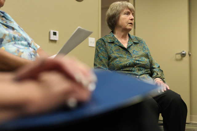 Dr. Judy Nelson, psychologist and clinical supervisor for the St. Rose Dominican Hospitals Peer Counseling program, participates during a program meeting at the Barbara Greenspun WomensCare Center ...