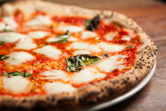 The Margherita, made of crushed tomatoes, mozzarella, parmigiano, basil and olio, is seen at Settebello Pizzeria Napoletana, 9350 W. Sahara Ave, in Las Vegas, on Thursday, Oct. 31, 2013. (Chase St ...