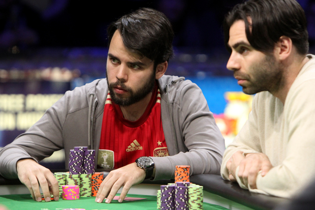 Javier Zarco, left, and Olivier Busquet participate in the Millionaire Maker at the Rio hotel-casino on Tuesday, June 9, 2015, in Las Vegas. Thousands had entered to compete in the Millionaire Mak ...