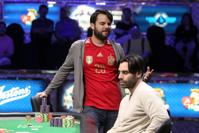 Javier Zarco, left, reacts during the Millionaire Maker at the Rio hotel-casino on Tuesday, June 9, 2015, in Las Vegas. Thousands had entered to compete in the Millionaire Maker. (James Tensuan/La ...
