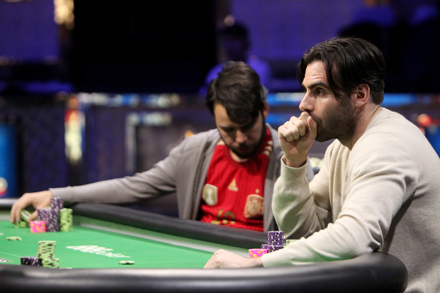 Olivier Busquet, right, participates in the Millionaire Maker at the Rio hotel-casino on Tuesday, June 9, 2015, in Las Vegas. Thousands had entered to compete in the Millionaire Maker. (James Tens ...
