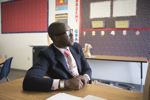 Bentley McDonald, a student teacher, listens during an interview at John C. Fremont Middle School in Las Vegas, Friday, June 26, 2015.(Jason Ogulnik/Las Vegas Review-Journal)