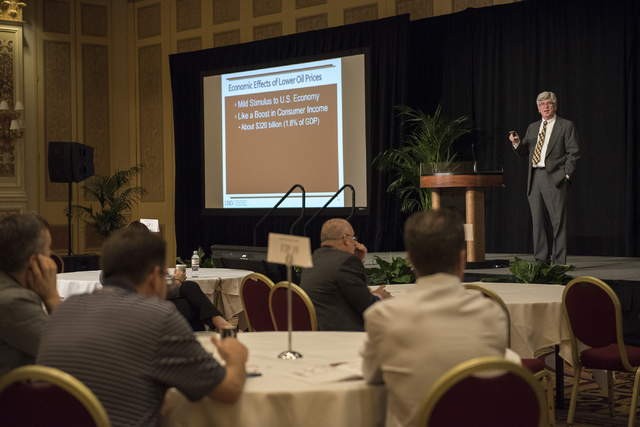 Professor of Economics Dr. Stephen Brown speaks during the UNLV Center for Business & Economic Research biannual conference at the Sands Expo and Convention Center in Las Vegas on Thursday, June 2 ...