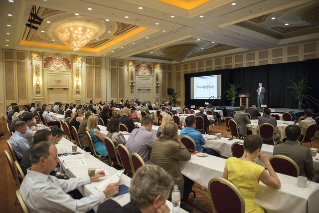 Professor of Economics Dr. Stephen Brown speaks during the UNLV Center for Business & Economic Research biannual conference at the Sands Expo and Convention Center in Las Vegas on Thursday, June 2 ...