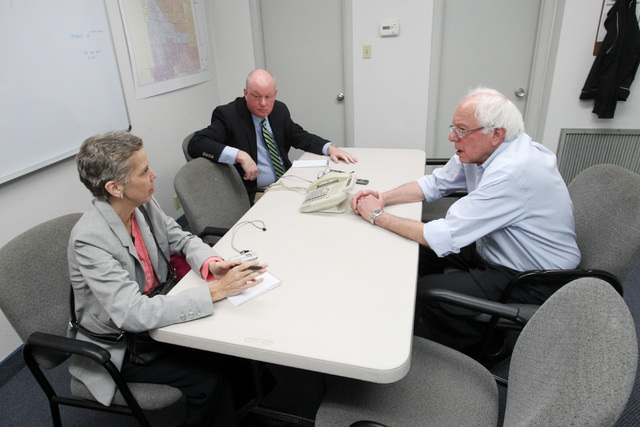 Laura Myers and I interviewing presidential hopeful Sen. Bernie Sanders, I-Vt., at the Culinary Union Local 226 headquarters in March.