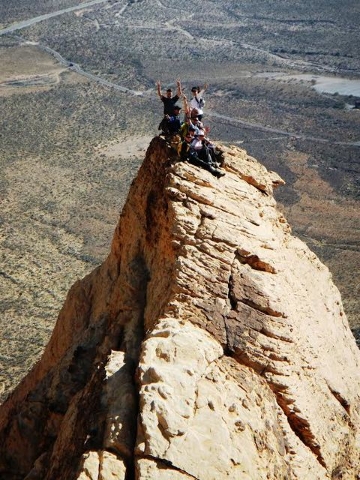 laura myers and friends on white pinnacle peak in red rock. image from facebook