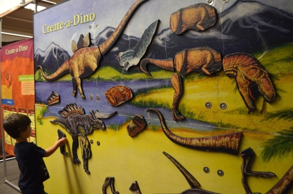 Guests can create a dinosaur using interchangeable magnetic parts in the "Dinosaur Revolution" exhibit at the Las Vegas Natural History Museum. (Ginger Meurer/Special to View)