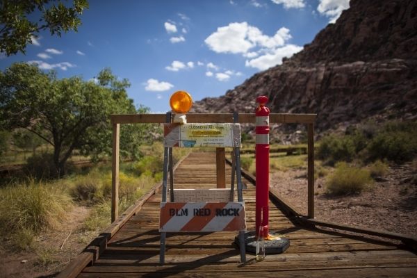 A blocked off portion of the boardwalk is seen at the Red Springs picnic area in the Red Rock Canyon National Conservation Area on Tuesday, July 21, 2015. A portion of the boardwalk is closed off  ...