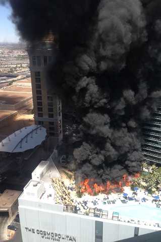 Fire at the pool area of The Cosmopolitan of Las Vegas, Saturday, July 25, 2015. (Courtesy/Leilani Valverde))