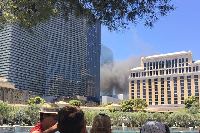 The Clark County Fire Department is responding to a fire near The Cosmopolitan of Las Vegas on the Strip on Saturday, July 25, 2015. (Joshua Dahl/Las Vegas Review-Journal)