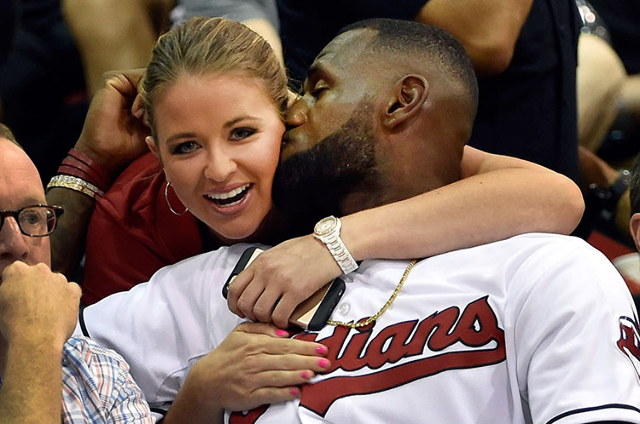 LeBron James kisses Kristen Ledlow of NBA TV during Summer League action  Friday at the Thomas & Mack Center. (David Becker/Las Vegas Review-Journal)  | Las Vegas Review-Journal