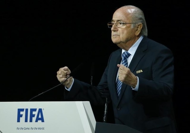 FIFA President Sepp Blatter makes a speech before the election process at the 65th FIFA Congress in Zurich, Switzerland, May 29, 2015. (REUTERS/Ruben Sprich)