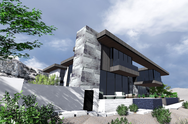 The rear view of a home to be built in the Ascaya luxury development in Henderson is shown in this rendering made available to the Las Vegas Review-Journal, Monday, July 6, 2015. The builder is ex ...