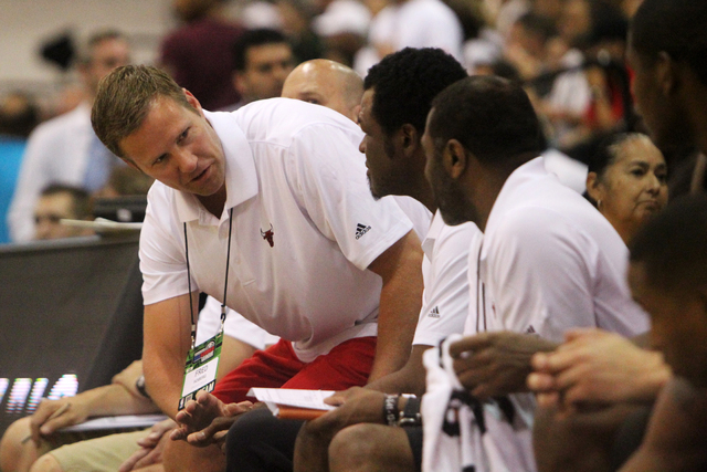 Chicago Bulls Coach Fred Hoiberg speaks with teammates as they play the Tonronto Raptors during the NBA Summer League at the Cox Pavilion on Sunday, July 12, 2015. The new Chicago Bulls coach Fred ...