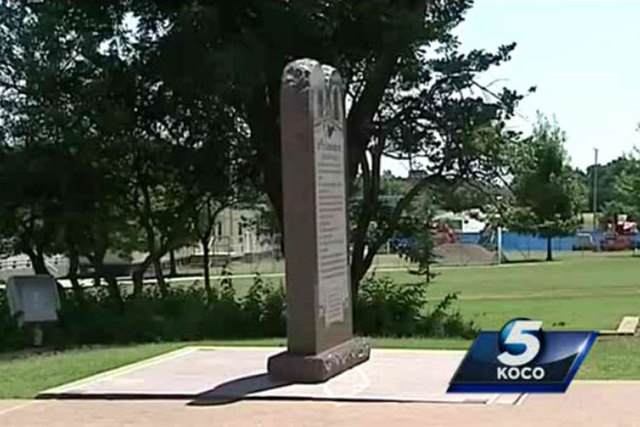 The Oklahoma Supreme Court ruled Tuesday, June 30, 2015, that the state must remove a 6-foot tall granite monument of the Ten Commandments from its capitol. (Screengrab/KOCO)