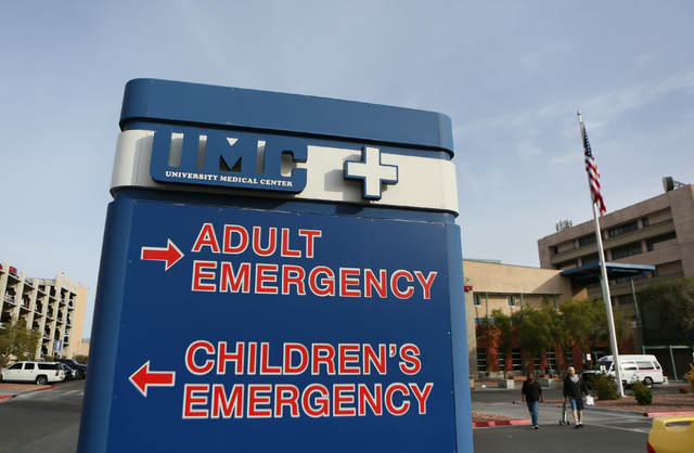 A sign is shown near University Medical Center's emergency department entrance at UMC Wednesday, Jan. 28, 2015, in Las Vegas. (Ronda Churchill/Las Vegas Review-Journal)