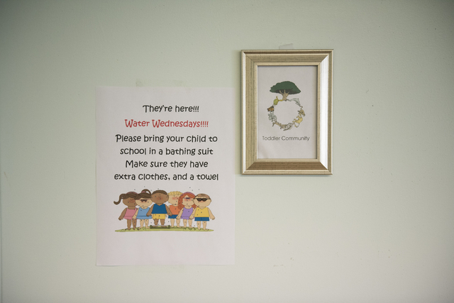 Signage for Water Wednesdays is shown at Mountain Heights Montessori in Las Vegas, Wednesday, July 01, 2015.(Jason Ogulnik/Las Vegas Review-Journal)