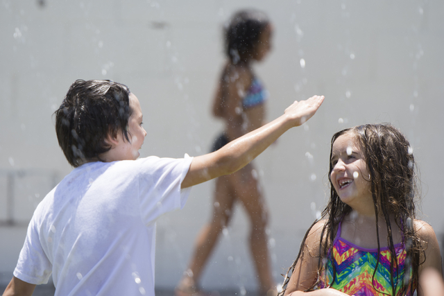 Students at Mountain Heights Montessori in Las Vegas participate in Water Wednesdays, Wednesday, July 1, 2015.(Jason Ogulnik/Las Vegas Review-Journal)