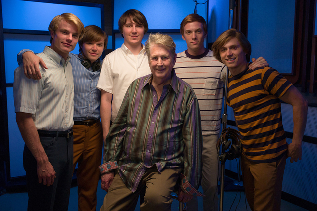 From left to right: Graham Rogers, Brett Davern, Paul Dano, Brian Wilson, Jake Abel, Kenny Wormald on the set of "Love & Mercy." (Courtesy, Francois Duhamel)