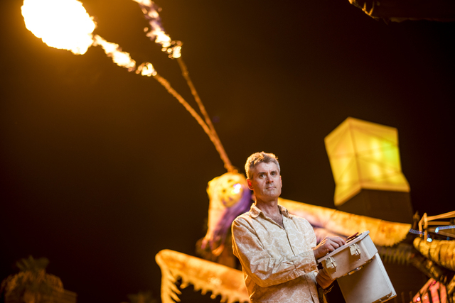 Merritt Pelkey, who operates the fire-shooting preying mantis that sits out front of Container Park in downtown Las Vegas, poses for a photo on Wednesday, July 1, 2015. (Joshua Dahl/Las Vegas Revi ...
