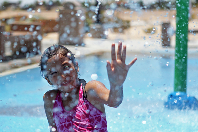 Izebelh Pin-Torres plays at the Charlie Frias Park on Wednesday, July 1, 2015, in North Las Vegas. This past June was the hottest on record. (James Tensuan/Las Vegas-Review Journal) Follow James T ...