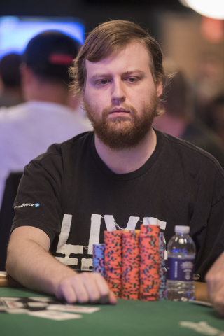 Joseph McKeehen competes during the fourth day of the $10,000 buy-in No-Limit Texas Hold 'em World Series of Poker World Championship at the Rio hotel-casino in Las Vegas on Saturday, July 11, 201 ...