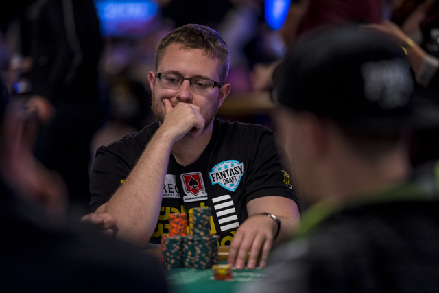 Brian Hastings looks down the table during the Main Event at the World Series of Poker at the Rio Convention Center in Las Vegas on Sunday, July 12, 2015. (Joshua Dahl/Las Vegas Review-Journal)