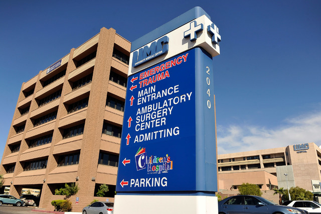 A driver who struck a pole was taken to University Medical Center in critical condition Tuesday night. (David Becker/Las Vegas Review-Journal)