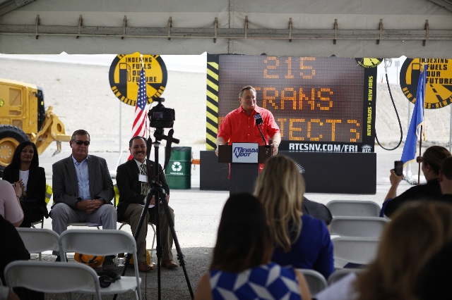 Las Vegas Mayor Pro Tem Steve Ross speaks during the ground breaking ceremony for the Centennial Bowl Interchange improvement project at a construction near Interstate U.S. 95 and the westbound 21 ...