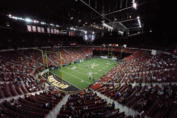 Arena football fans attend the game between the Outlaws and Portland Thunder  on June 28 at the Thomas & Mack Center. JOSH HOLMBERG/LAS VEGAS  REVIEW-JOURNAL | Las Vegas Review-Journal
