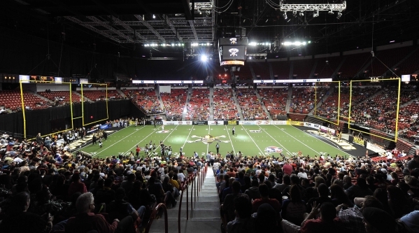 Arena football fans attend the game between the Outlaws and Los Angeles  Kiss on May 4 at the Thomas & Mack Center. JOSH HOLMBERG/LAS VEGAS  REVIEW-JOURNAL | Las Vegas Review-Journal