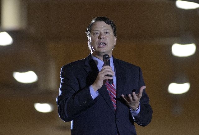 Pat Skorkowsky, Superintendent of schools for the Clark County School District, speaks to more than 1,500 new teachers and 400 long-term substitutes during the Clark County School District‘s ...