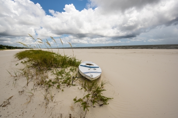 A boat rests on the beach Aug. 15 in Long Beach, Miss. 
 Joshua Dahl/Las Vegas Review-Journal