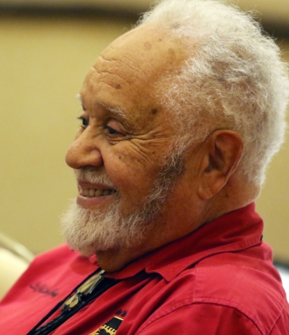 Leo Gray laughs while speaking about his time in the Army Air Corps during the Tuskegee Airmen Inc. 44th national convention at JW Marriott Wednesday, Aug. 19, 2015, in Las Vegas. Gray was part of ...