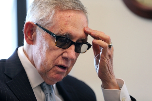 U.S. Sen. Harry Reid, D-Nev., answers media questions in his office in Reno earlier this month. Reid says NV Energy needs to embrace the new solar technology. Cathleen Allison/Las Vegas Review-Journal