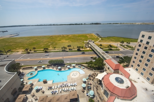 The pool area of Harrah‘s Gulf Coast in Biloxi, Miss. is shown overlooking the Gulf of Mexico on Wednesday, Aug. 12, 2015. (Joshua Dahl/Las Vegas Review-Journal)