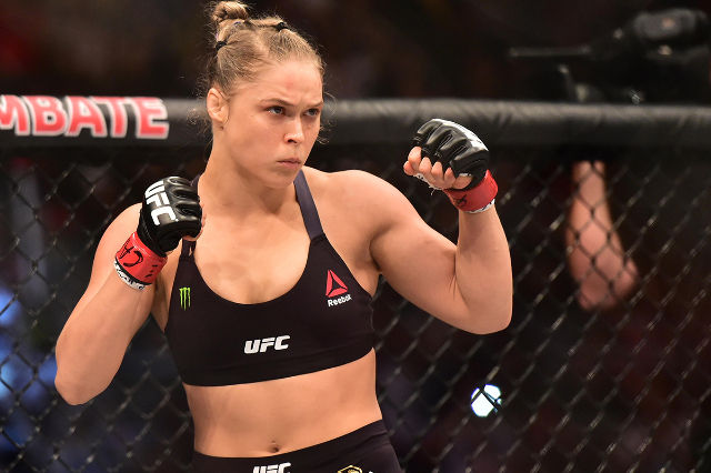 Ronda Rousey looks on prior to her fight against Bethe Correia (not pictured) during UFC 190 at HSBC Arena in Rio de Janeiro, Aug 1, 2015. (Jason Silva/USA Today Sports)