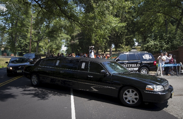 A limousine believed to be transporting family members of Bobbi Kristina Brown arrives at the Fairview Cemetery in Westfield, New Jersey, for Bobbi Kristina‘s burial service, August 3, 2015. ...