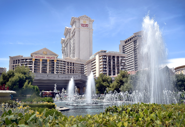 Caesars Palace hotel-casino with it fountains is seen on Tuesday, May 12, 2015, in Las Vegas. (David Becker/Las Vegas Review-Journal)