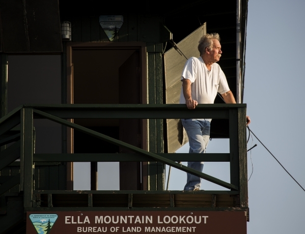 Bureau of Land Management fire outlook employee John Dubovick  watches the sunset at the  Ella Mountain fire watchtower on Wednesday, Aug. 19, 2015. JEFF SCHEID/LAS VEGAS REVIEW-JOURNAL
