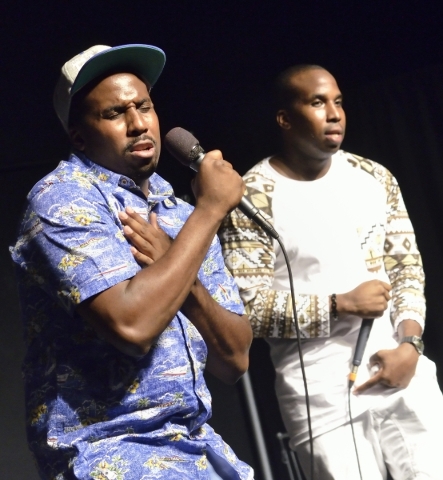 Elisha Rayford, left, and his twin brother Ellery perform as Well-fed: The Gospel during His Hop, a youth program at Family Worship Christian Church at 3945 E. Patrick Lane in Las Vegas on Friday, ...